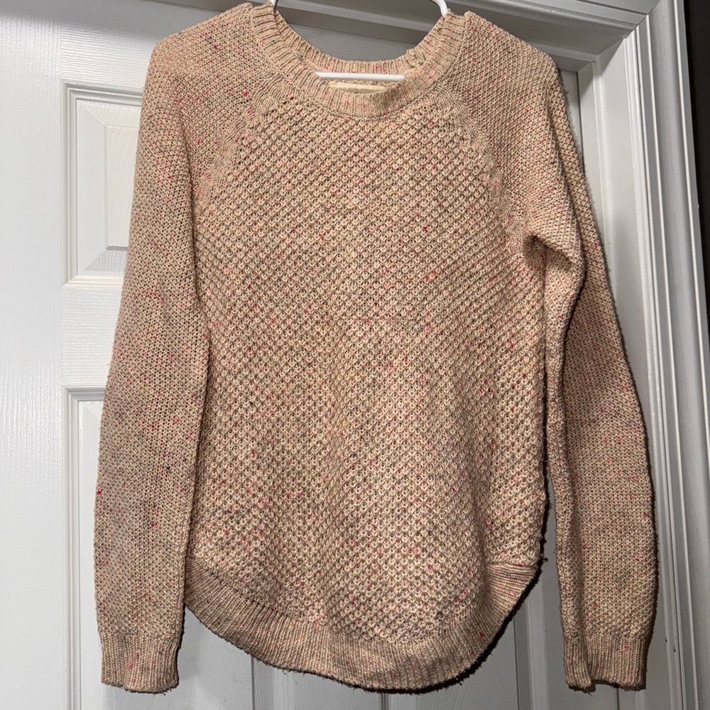 SO Women's Textured Knit Sweater - Beige and Pink